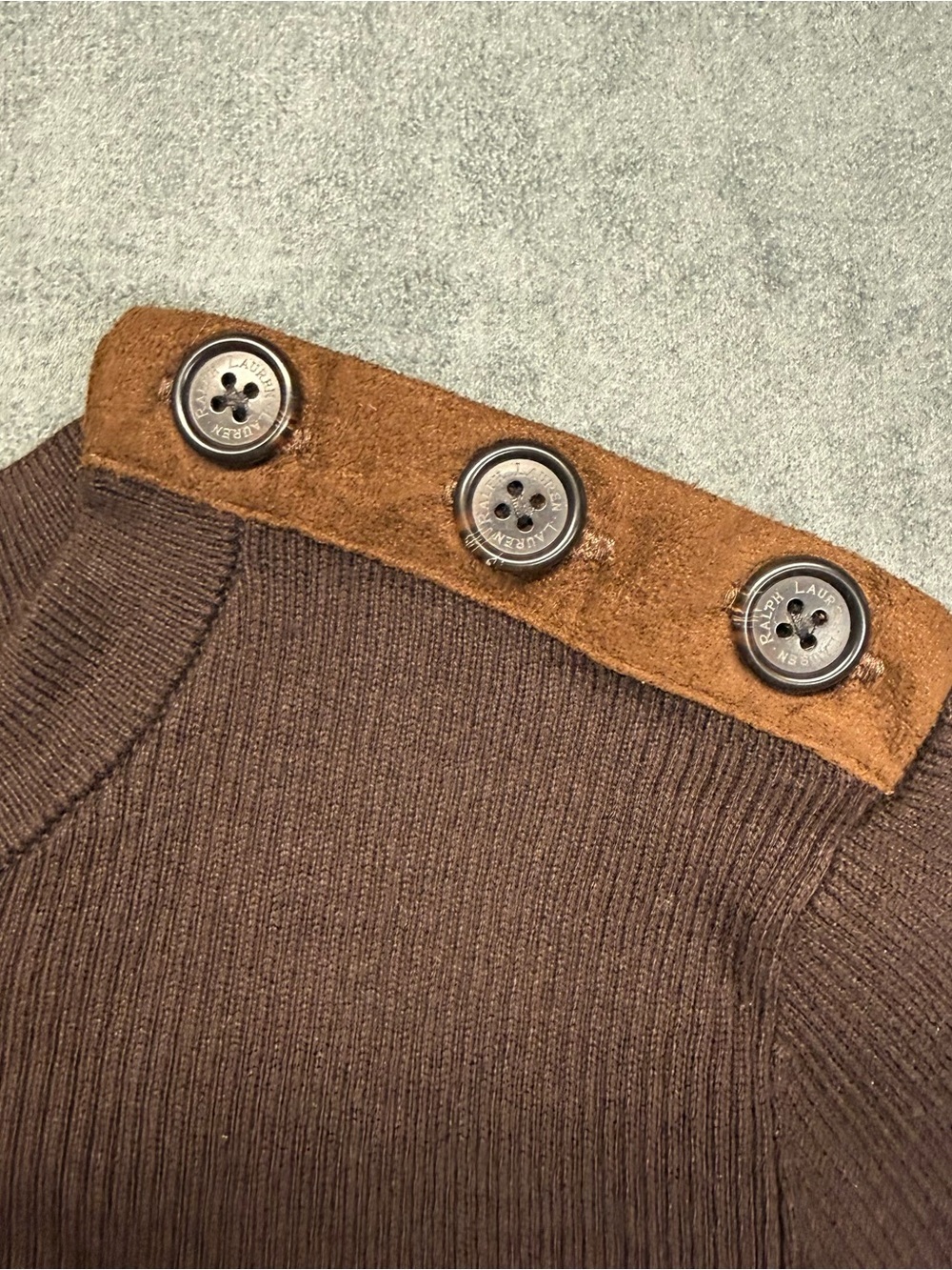 Ralph Lauren Brown Crewneck Sweater with Tan Elbow Patches - Picture 3 of 7